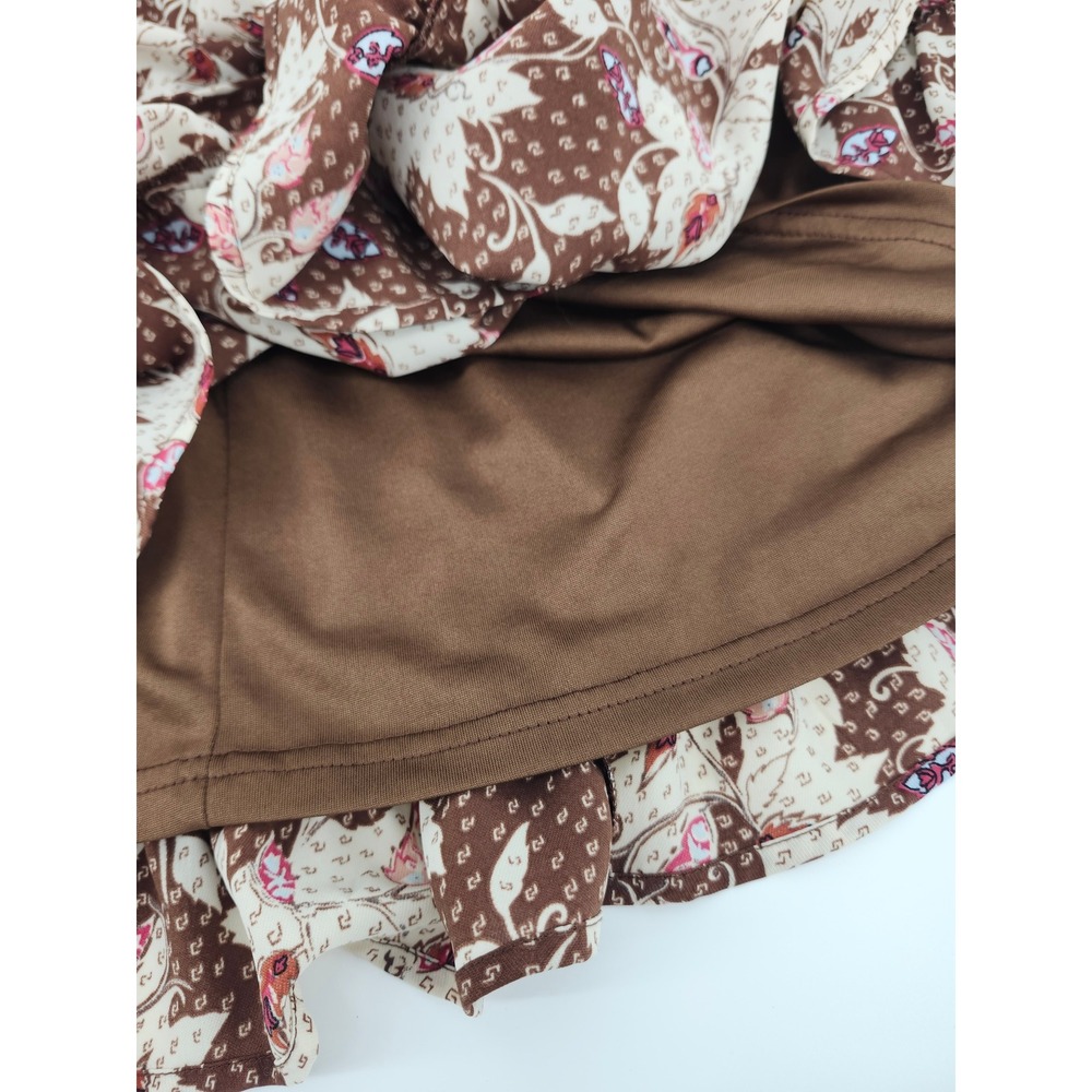 Entro Brown Floral Paisley Smocked Waist Tiered Ruffle Mini Dress Small Boho - Picture 4 of 7